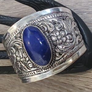 Lapis Lazuli Artisan Filigree India Silver Cuff